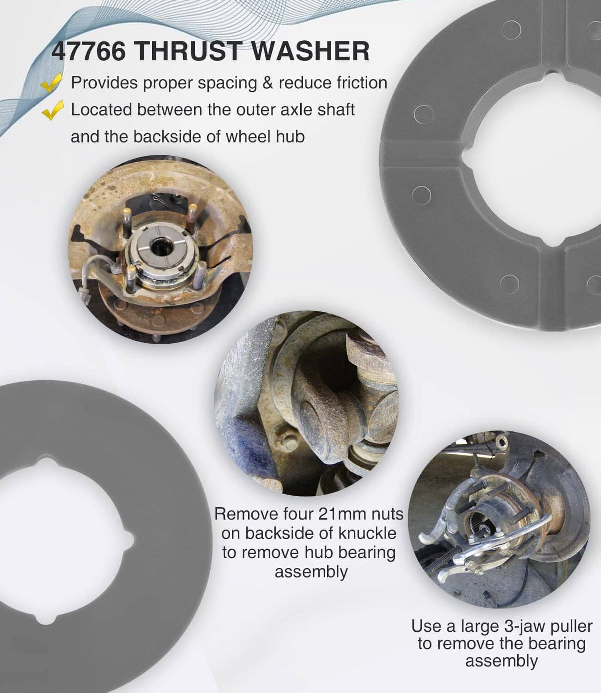 Solid Spare Front Axle Knuckle Tube Seal Kit & Thrust Washer Snap Ring for Ford F250 F350