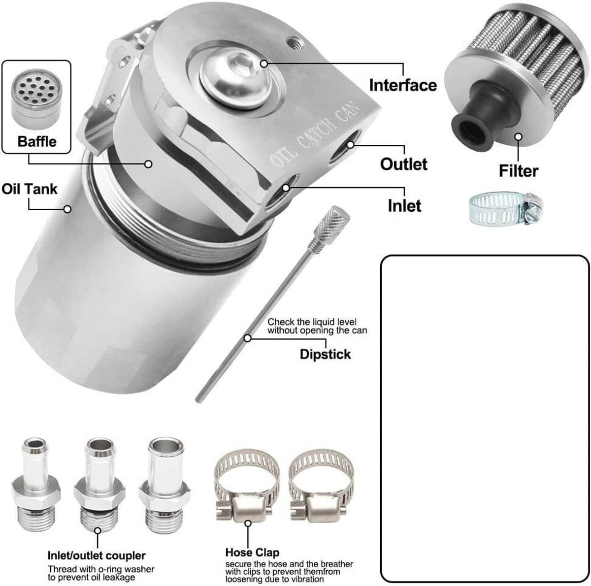 Solidspare Oil Catch Can Kit Reservoir Baffled Tank w/ Breather Filter Universal Aluminum
