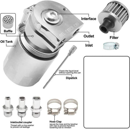 Solidspare Oil Catch Can Kit Reservoir Baffled Tank w/ Breather Filter Universal Aluminum