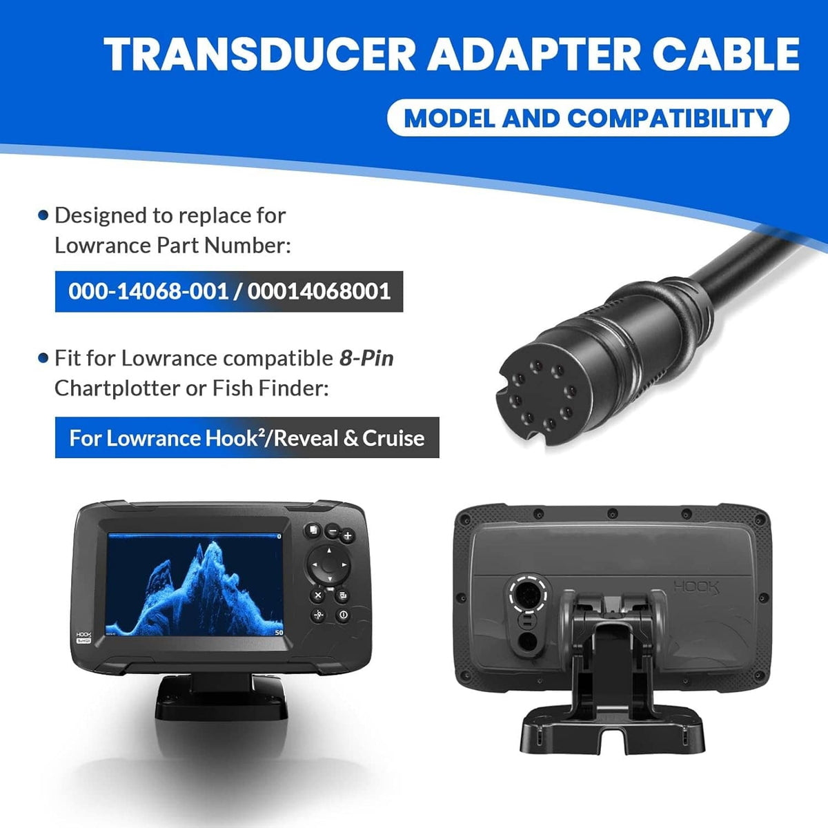 Solidspare 000-14068-001 7-Pin Transducer Adapter Cable for Lowrance Hook²/Reveal & Cruise