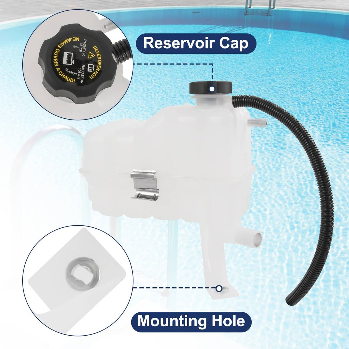Solidspare Coolant Recovery Tank Overflow Reservoir w/Cap For GMC Chevy Cadillac H2 15PSI