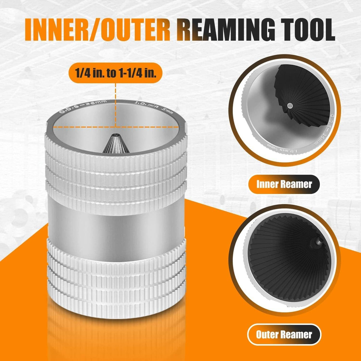 Solid Spare Reaming Tool for Copper,Stainless Steel Tubing,Pipe Reamer Sizes 1/4" to 1-1/4"