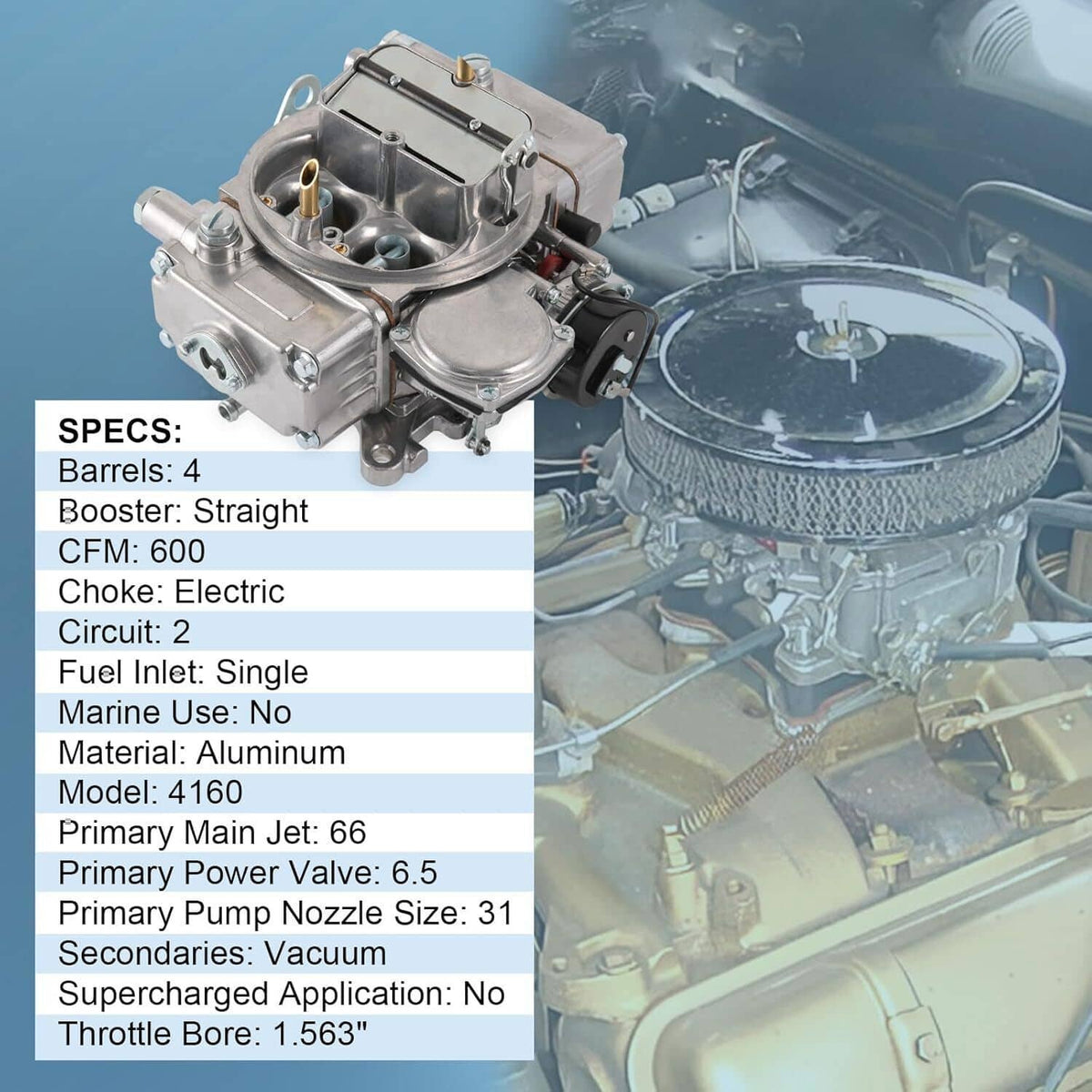 Solidspare 4 Barrel Carburetor Street Warrior 0-80457S for Holley 4160 Performance 600 CFM