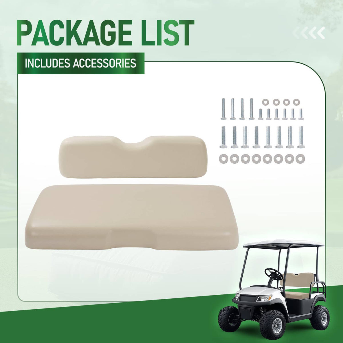 Solidspare For EZGO RXV 2008-Up Models Stone Golf Cart Front Seat Cushion Bottom Backrest