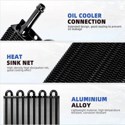 Solidspare 10 Rows Aluminum Universal Remote Transmission Oil Cooler Radiator Converter Kit