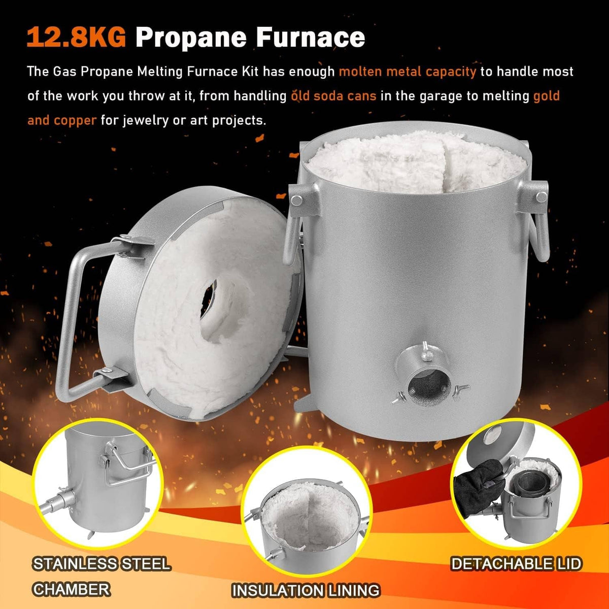 Solidspare 28LB/12.8KG Propane Furnace Kit Smelting Gold Silver Copper Scrap Metal Casting