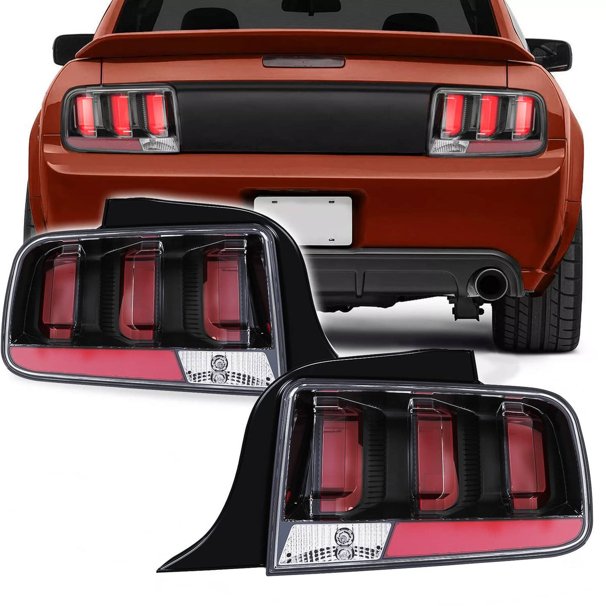 Solid Spare For Ford Mustang 2005-2009 Clear Lens LED Tail Lights Rear Brake Lamps Set 05-09