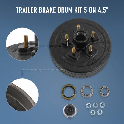 Solidspare 5 on 4.5 Trailer Hub Drum with Electric brakes 10"X2-1/4" Kits For 3500 lbs axle
