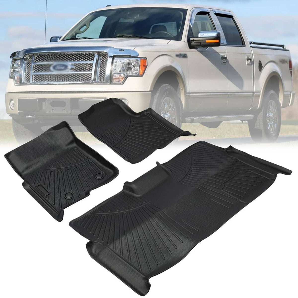 Solidspare Floor Mats Set fit for 2010-2014 Ford F-150 SuperCrew/Crew Cab with Bucket Seat