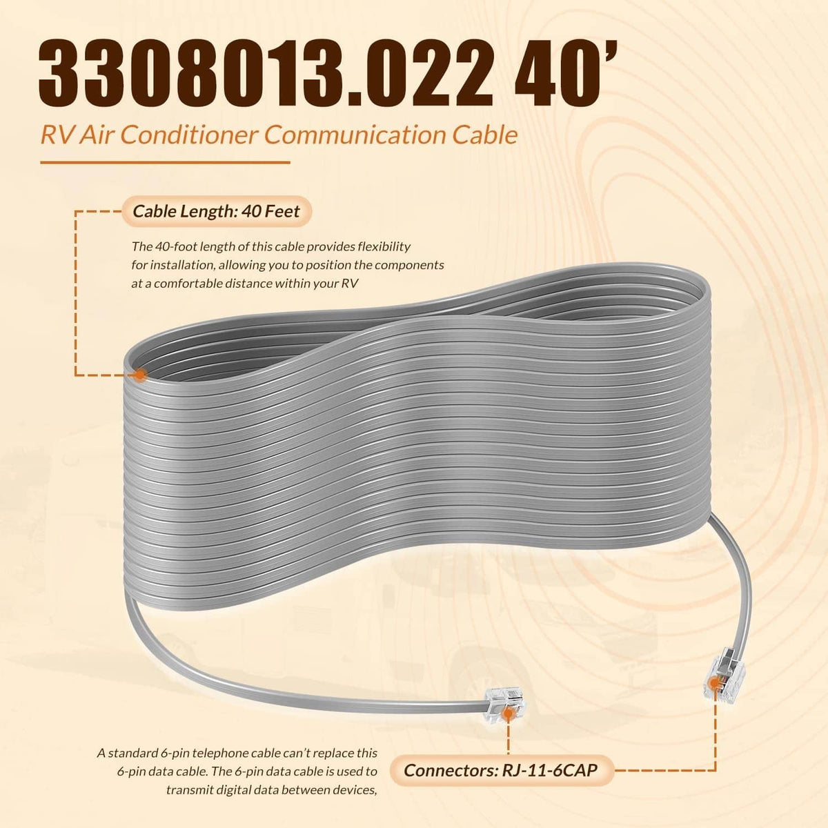 Solidspare 3308013.022 40’ RV Air Conditioner Communication Cable for Dometic Multi-Zone