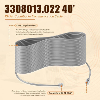 Solidspare 3308013.022 40’ RV Air Conditioner Communication Cable for Dometic Multi-Zone