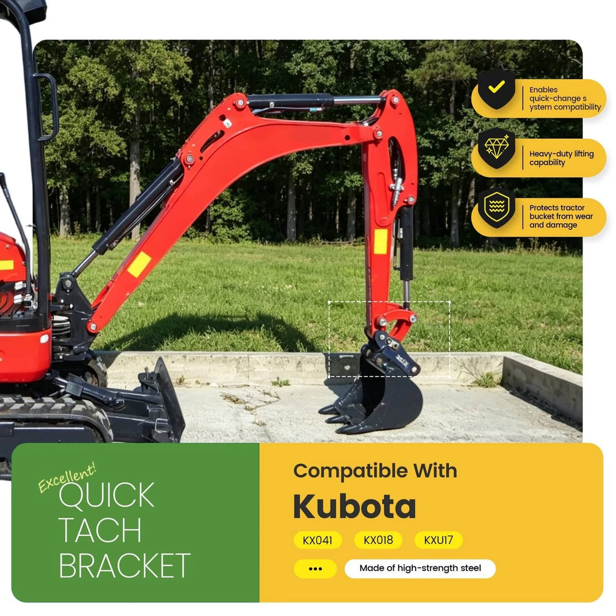 Solidspare Excavator 2 Ears Quick Attach Bucket  Attachment Fit For Kubota KX041 KX018 U17