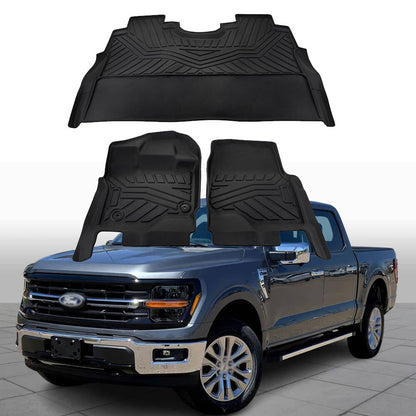 Solidspare Pcs Floor Mats for Ford F-150 F150 Super Crew Cab 2015-2025 Black TPE Liners