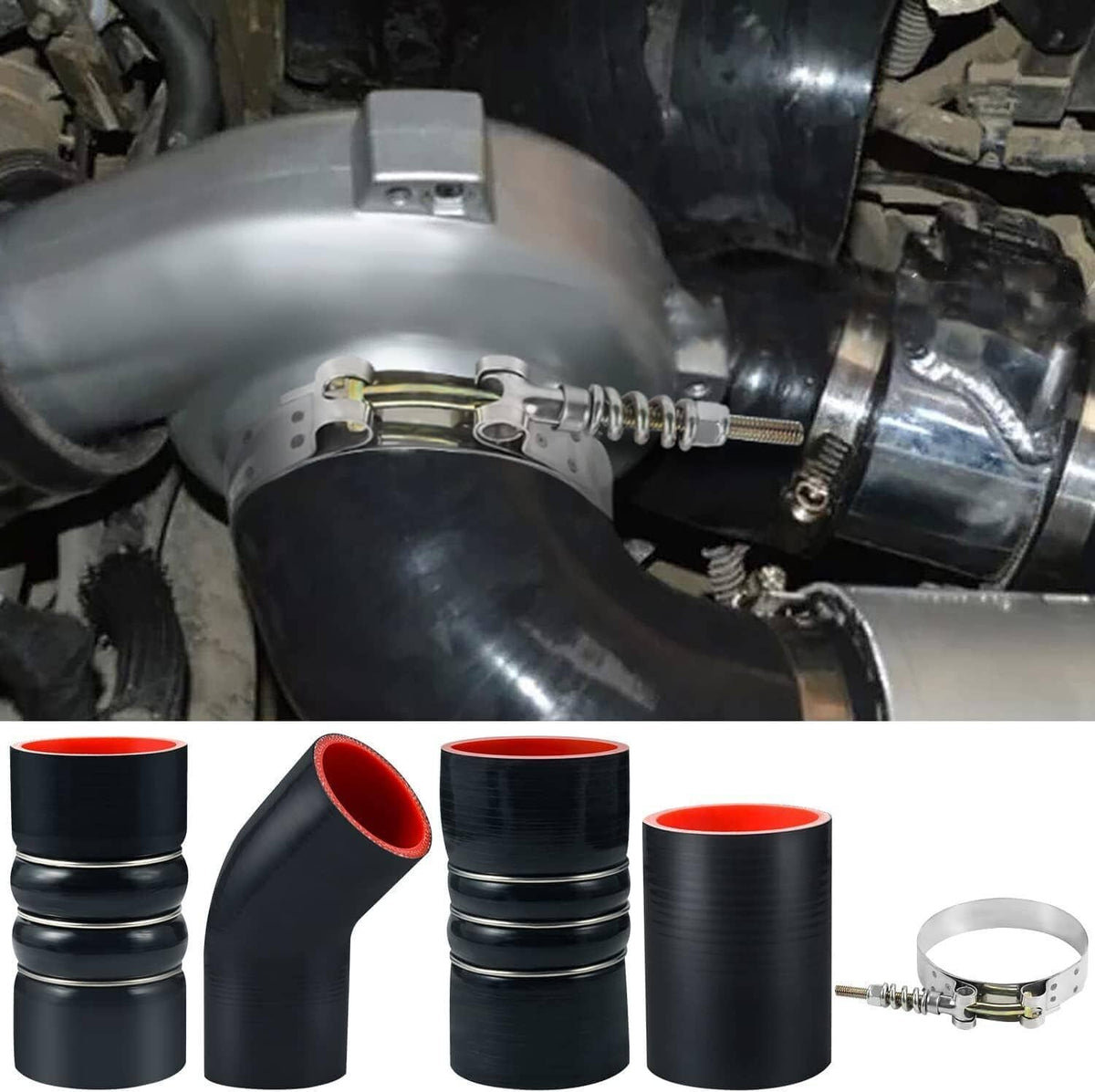 Solidspare Turbo Intercooler CAC Boots Clamp Kit For Ford 6.0L Powerstroke Diesel 2003-2007