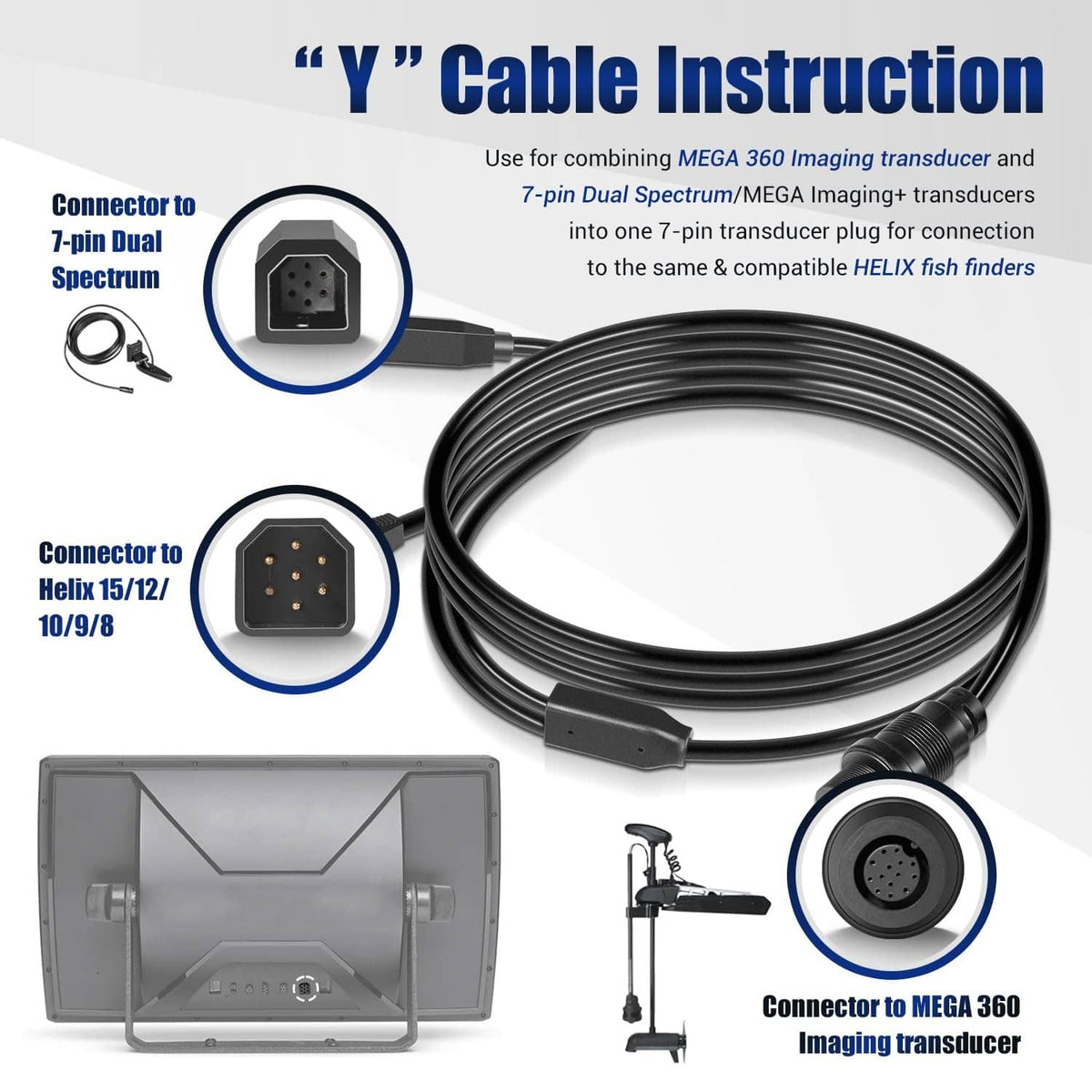 Solidspare 720107-1 Transducer Adapter Cable 10ft. Replace 9-M360-2-DDI-Y Mega 360 & 2D/MDI