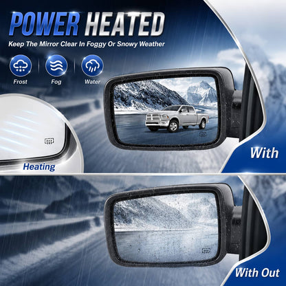 Solidspare Pair For 2013-2019 Ram 1500 Side Mirror Chrome Power Fold Heated Temper Sensor