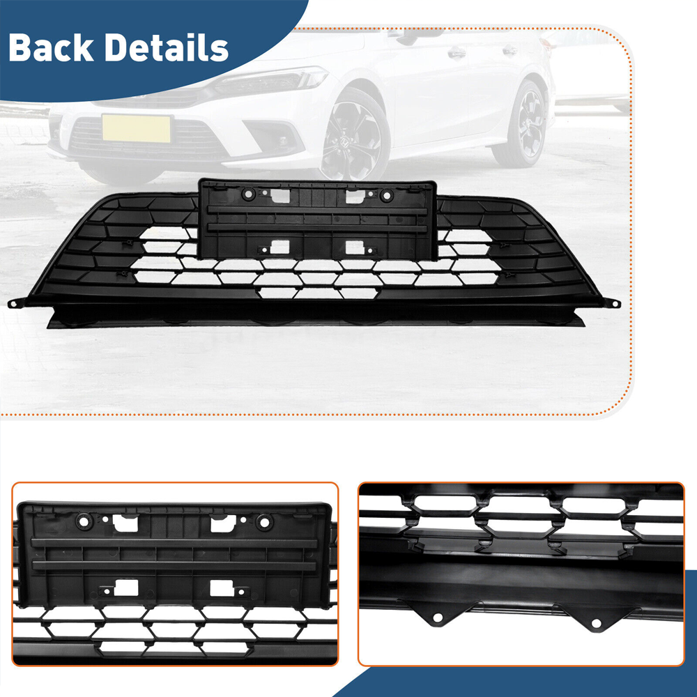Front Bumper Black Mesh Low Grill W/License Plate Bracket For 22-23 Honda Civic