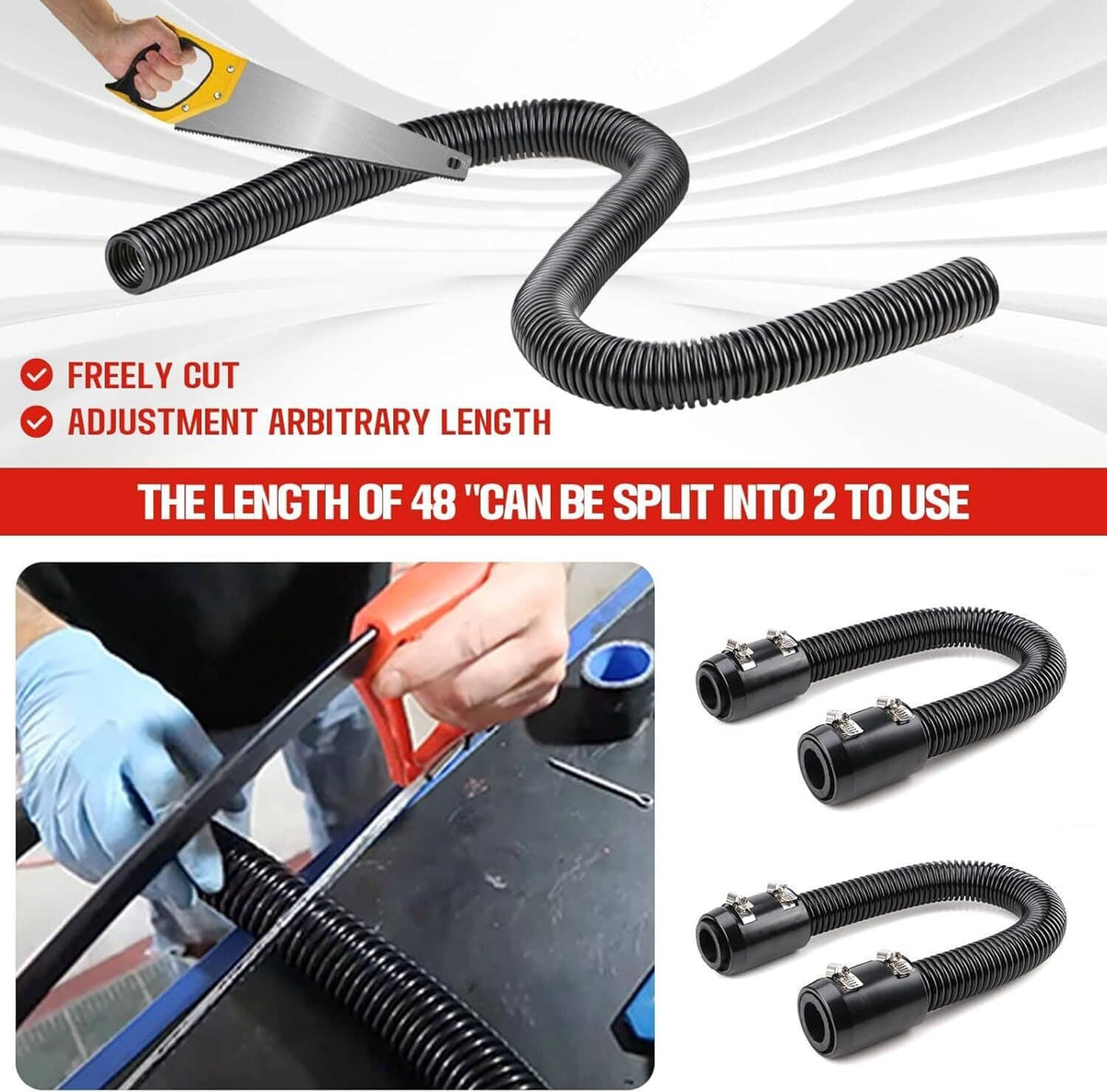 Solidspare 48" Stainless Steel Radiator Flexible Coolant Water Hose w/ Caps Kit Universal