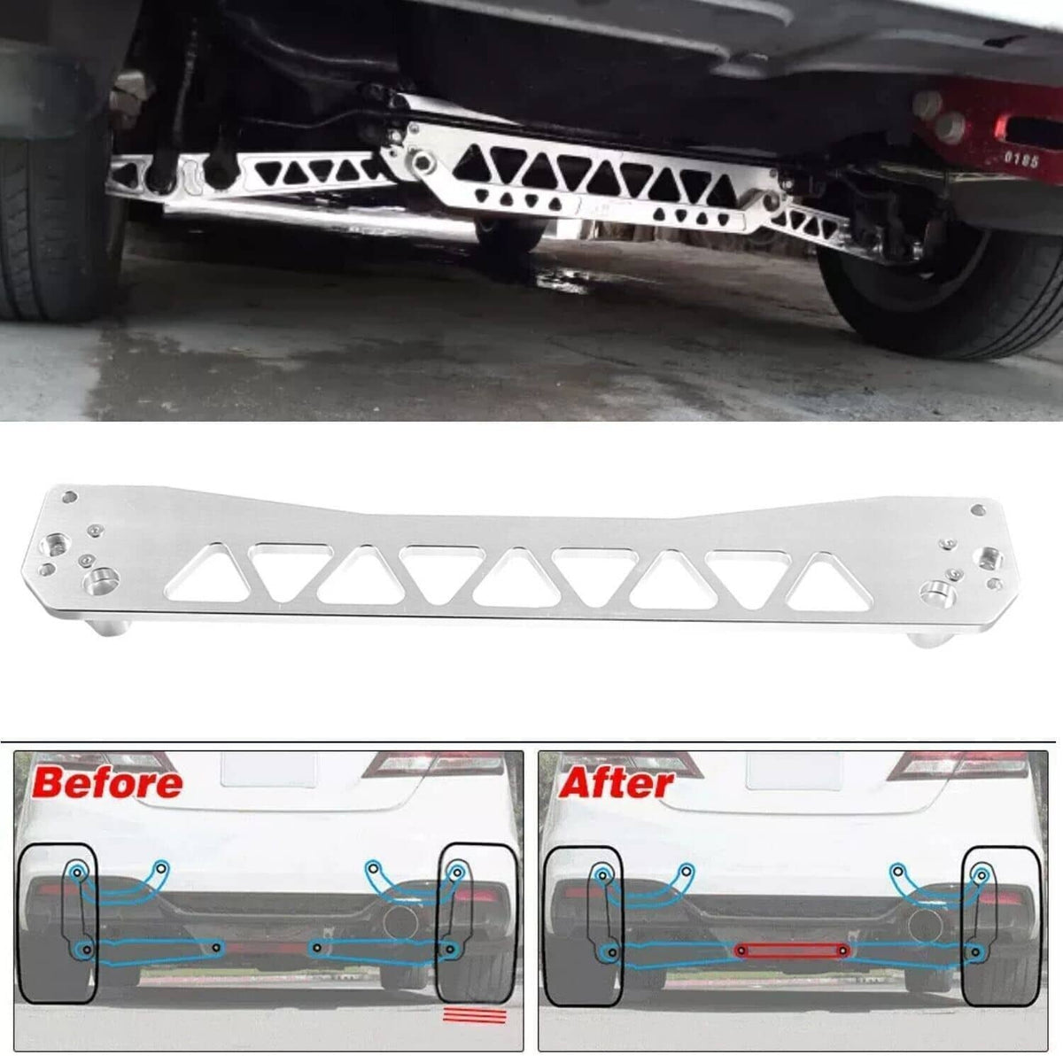 Solidspare Rear Lower Control Arms Subframe Brace Tie Bar for Honda Civic EK 96-00 Silver