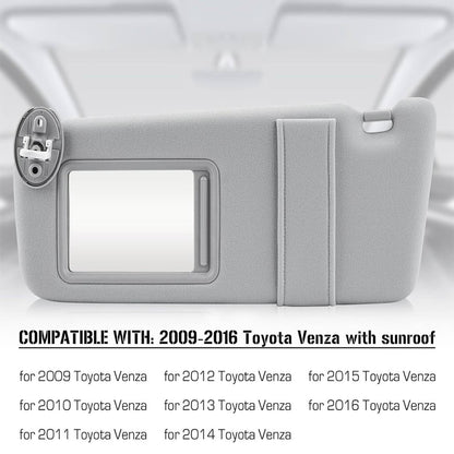 Solidspare Left & Right Gray Sun Visor w Sunroof Pair For 09-16 Toyota Venza 74320-0T022-B1