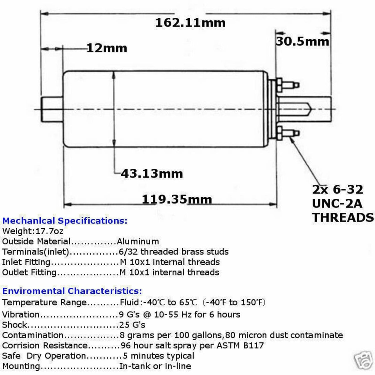 Solidspare Universal 12V High Flow & Pressure External Inline 255LPH Fuel Pump GSL392 Set