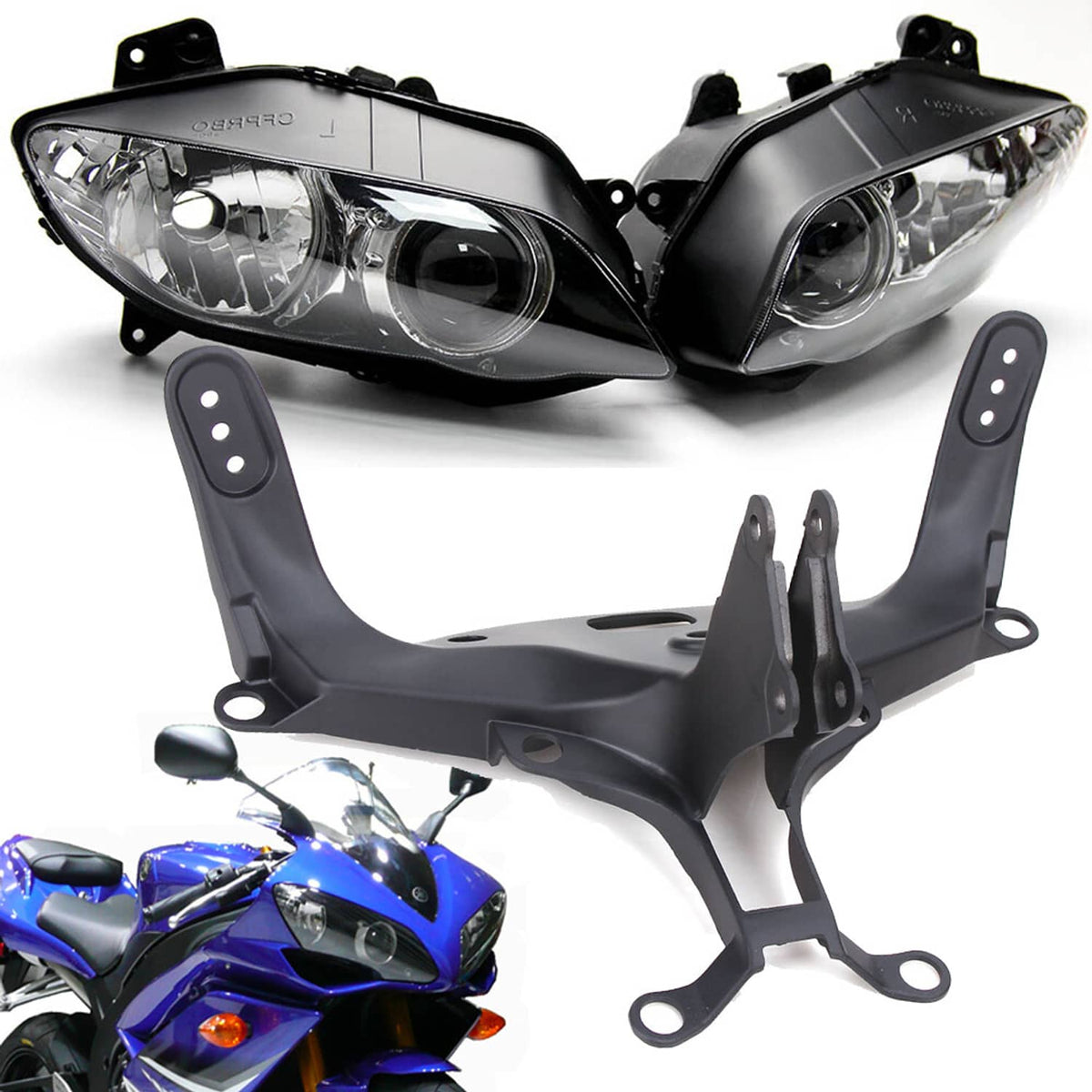 Solidspare Front Headlight W/ Upper Fairing Stay Bracket For Yamaha YZF R1 YZF-R1 2004-2006