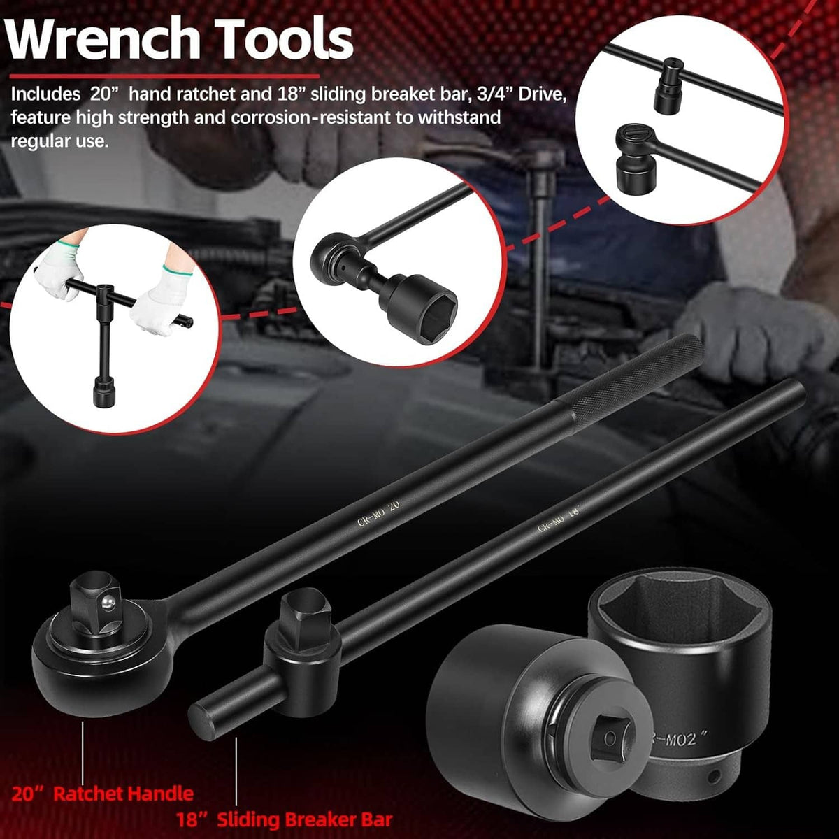 Solid Spare 3/4" Drive Deep Impact Socket Set 27Pcs SAE 7/8"-2" Metric 22-50 MM Standard Kit
