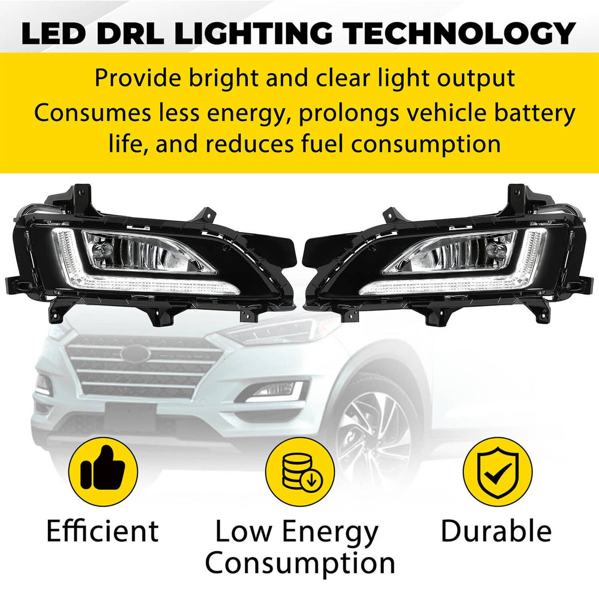 Solid Spare Pair LED&DRL Fog Lights Bumper Lamps LH&RH w/Bulbs For Hyundai Tucson 2019-2021