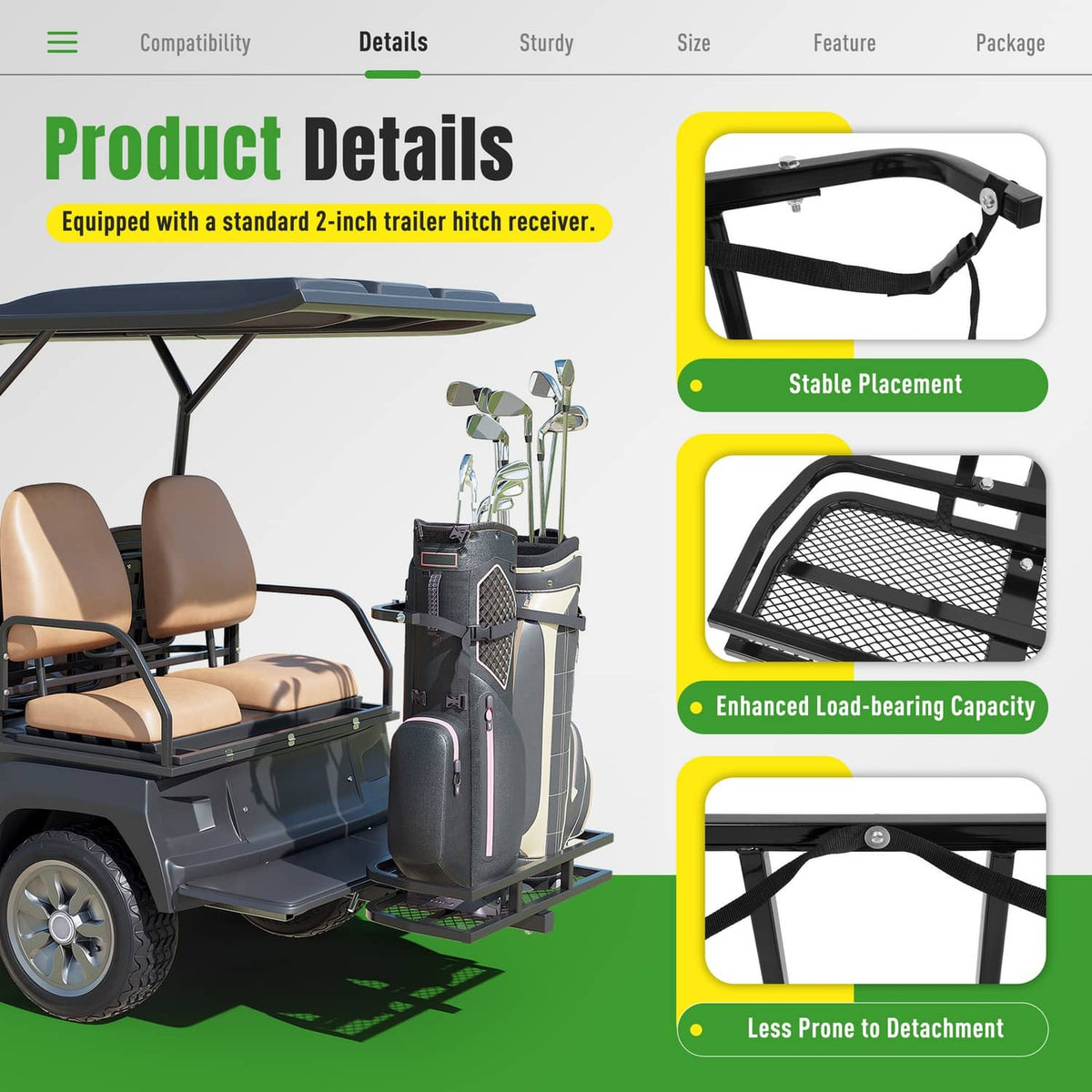 Solidspare Golf Bag Holder Rear Seat Attachment Rack For Club Car EZGO Yamaha Golf Cart