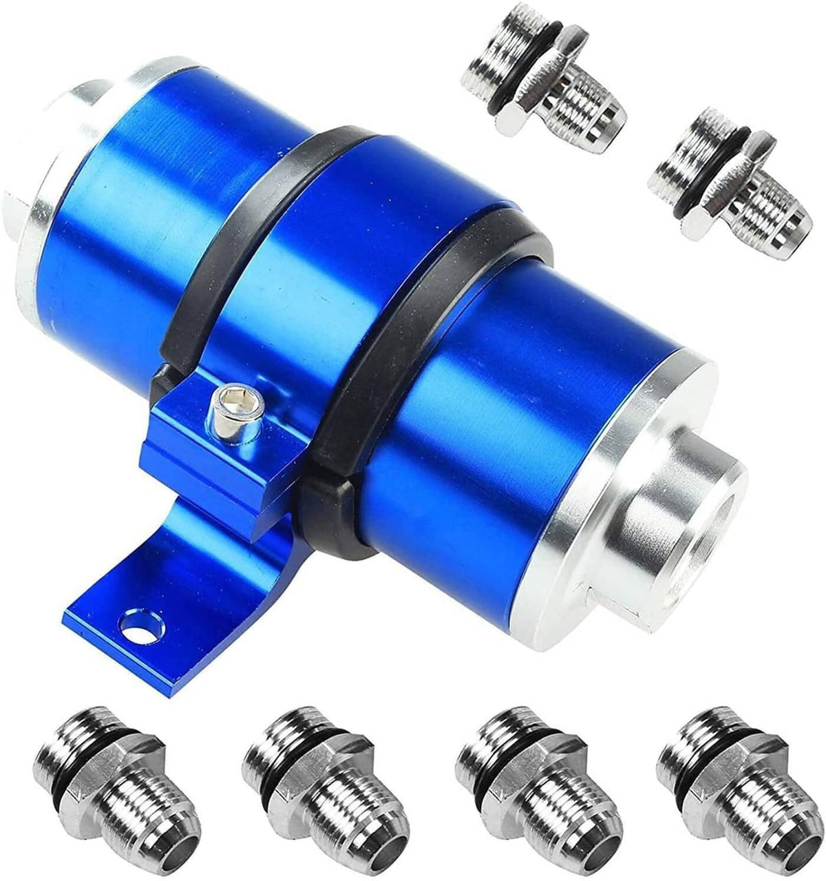 Solidspare Blue 30 Micron Billet Aluminum Inline Fuel/petrol Filter + Bracket AN6/AN8/AN10