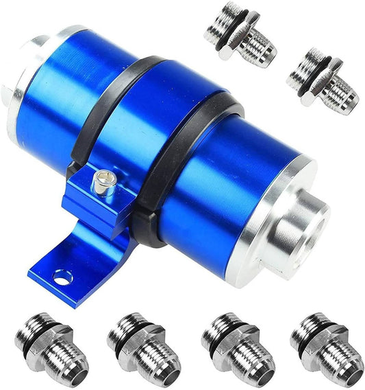 Solidspare Blue 30 Micron Billet Aluminum Inline Fuel/petrol Filter + Bracket AN6/AN8/AN10