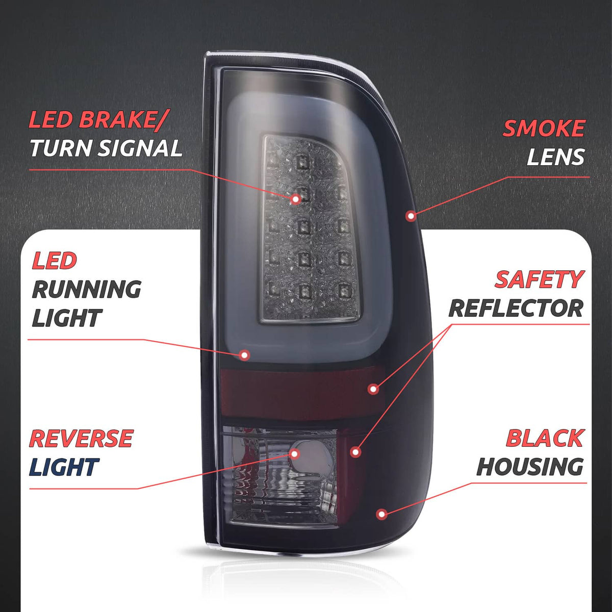 Solid Spare For 1997-03 Ford F150 99-07 F250 F350 Black Smoke LED Tube Tail Light Brake Lamp
