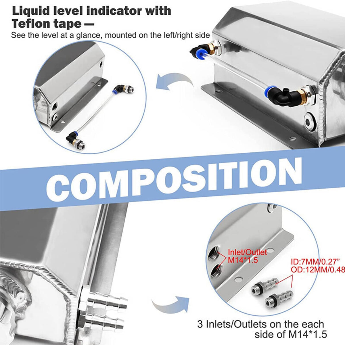 Solidspare 2L Polished Aluminum Coolant Radiator Overflow Reservoir Expansion Water Tank