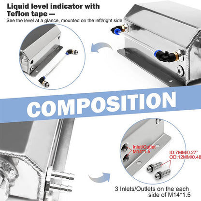 Solidspare 2L Polished Aluminum Coolant Radiator Overflow Reservoir Expansion Water Tank