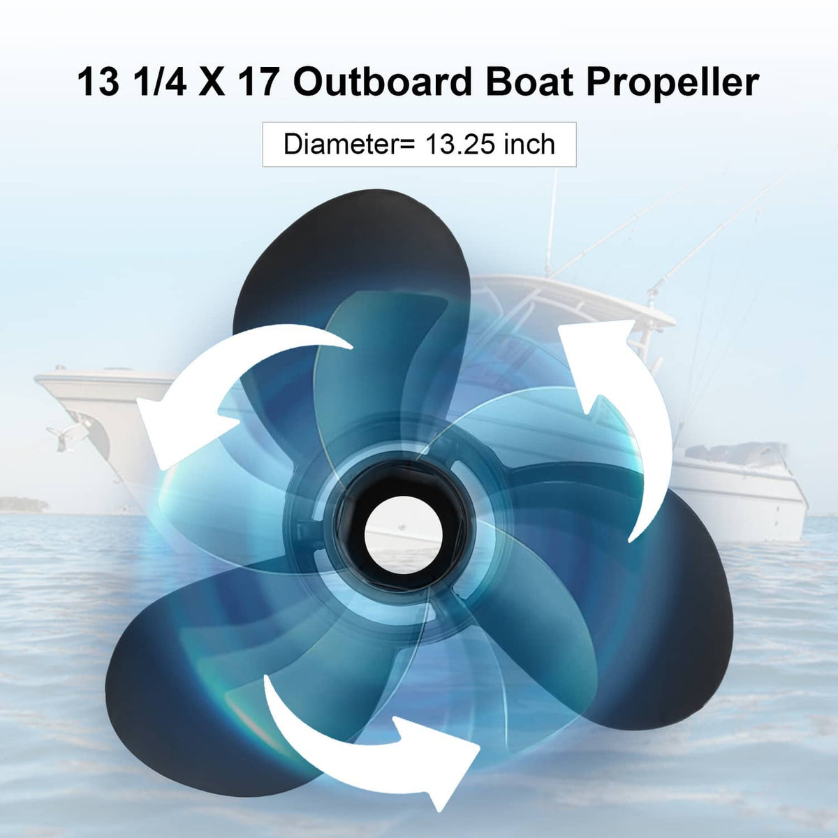 Solidspare Boat Propeller 13.25"x 17 Pitch for Mercury 48-77344A45 40-140 HP OEM 13-1/4x17P