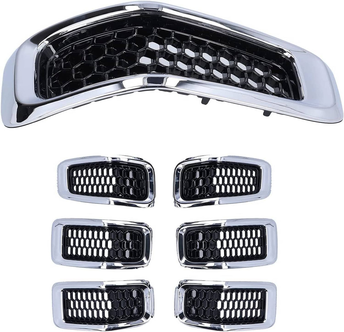 Solidspare 7x Chrome Front Bumper Grille Insert Honeycomb Mesh For 2014-2018 Jeep Cherokee