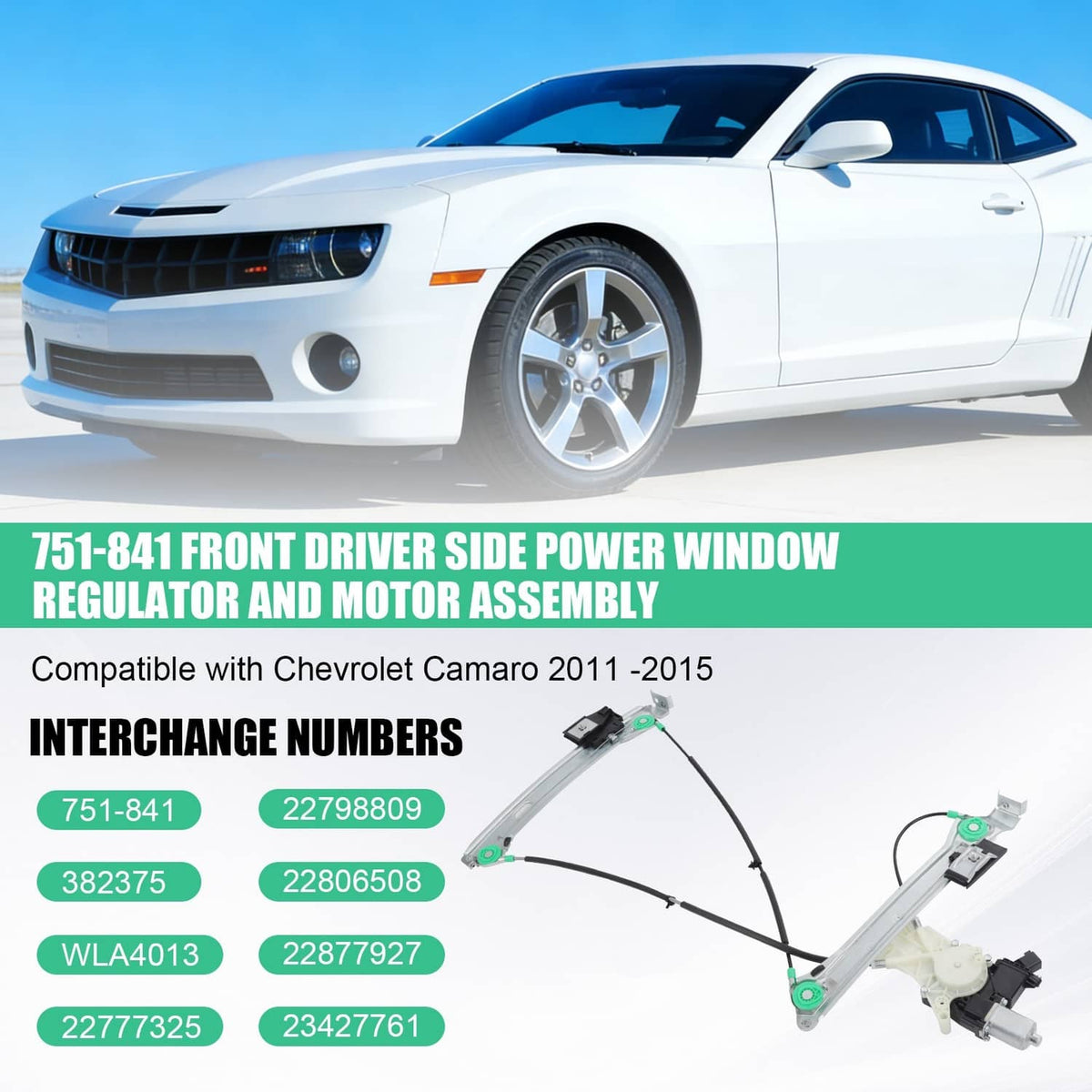 Solidspare NEW Power Window Motor and Regulator Assembly For Chevrolet Camaro 2011-2015