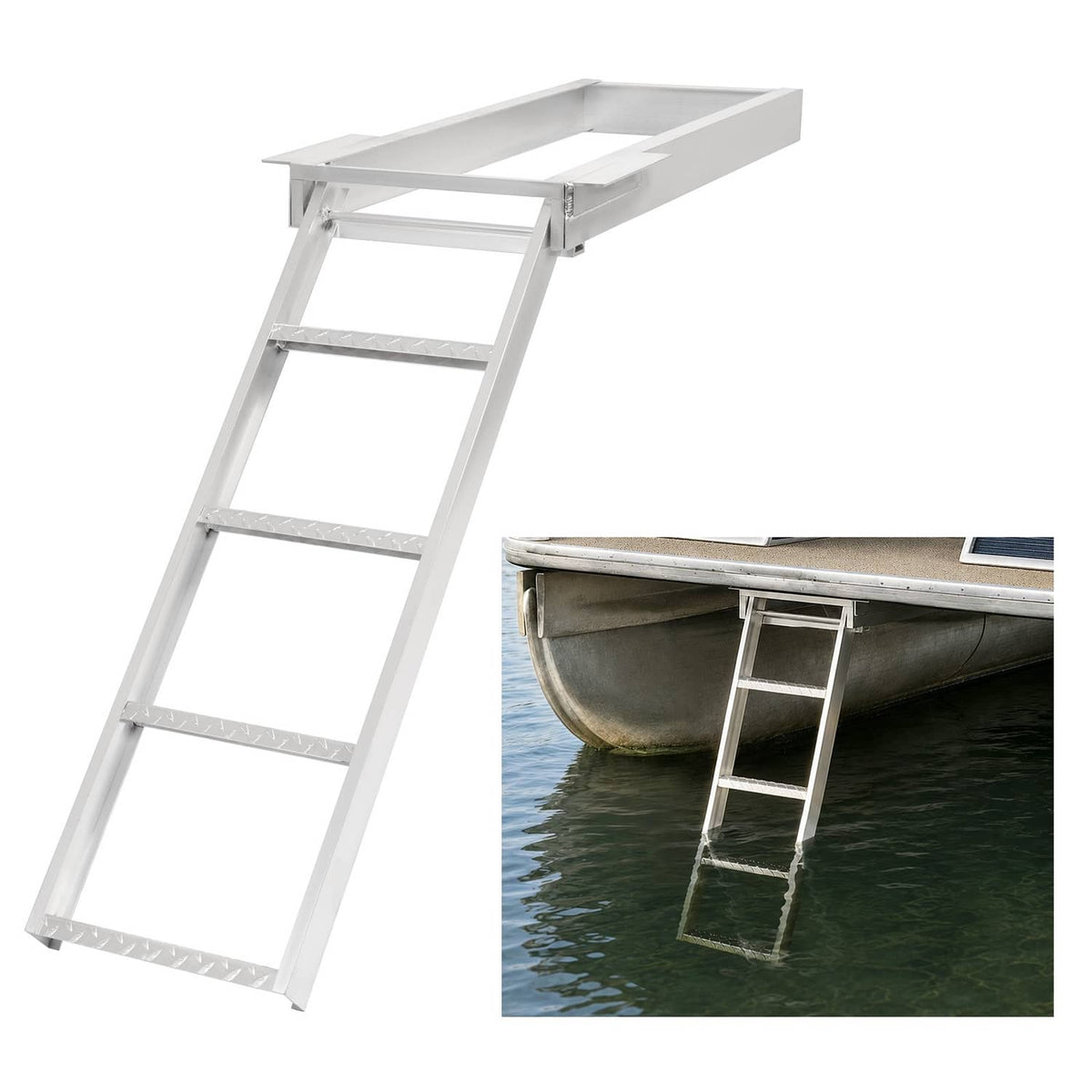 Solidspare 4 Step Pontoon Under Deck Boat Ladder Aluminum Under-Boat Mount , Silvery