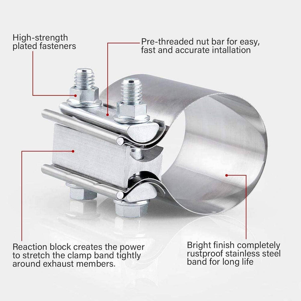 Solidspare 2Pcs 2.5" Inch Butt Joint Band Exhaust Clamp Sleeve Coupler T304 Stainless Steel