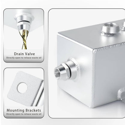 Solidspare Universal 2L Oil Catch Can Tank 2 Port AN10 W/ Breather Filter Drain Tap Baffled