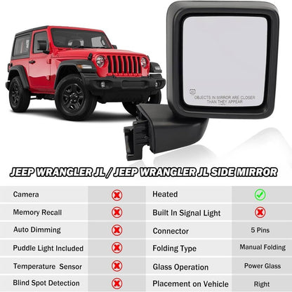 Solidspare Power Heated Rear View Mirror Passenger For Jeep Wrangler 18-24 &Gladiator 20-24