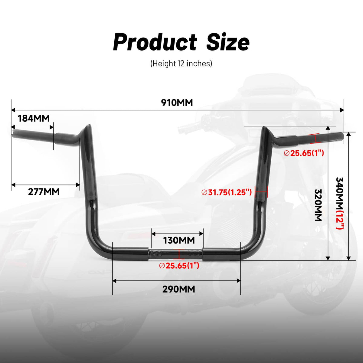 Solidspare For Harley Street Glide/Electra Glide/Ultra Limited 12" Rise Meathook Handlebar