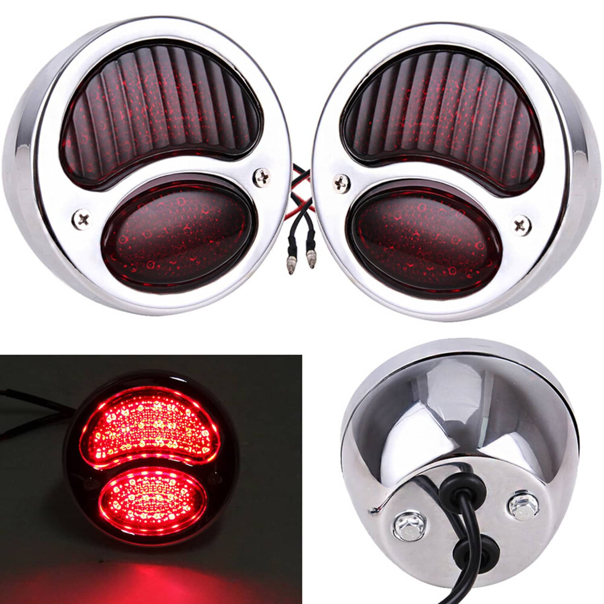 Solidspare 2pcs Vintage LED Custom Hot Rat Street Rod Tail Lights Brake Stop Ford Model A
