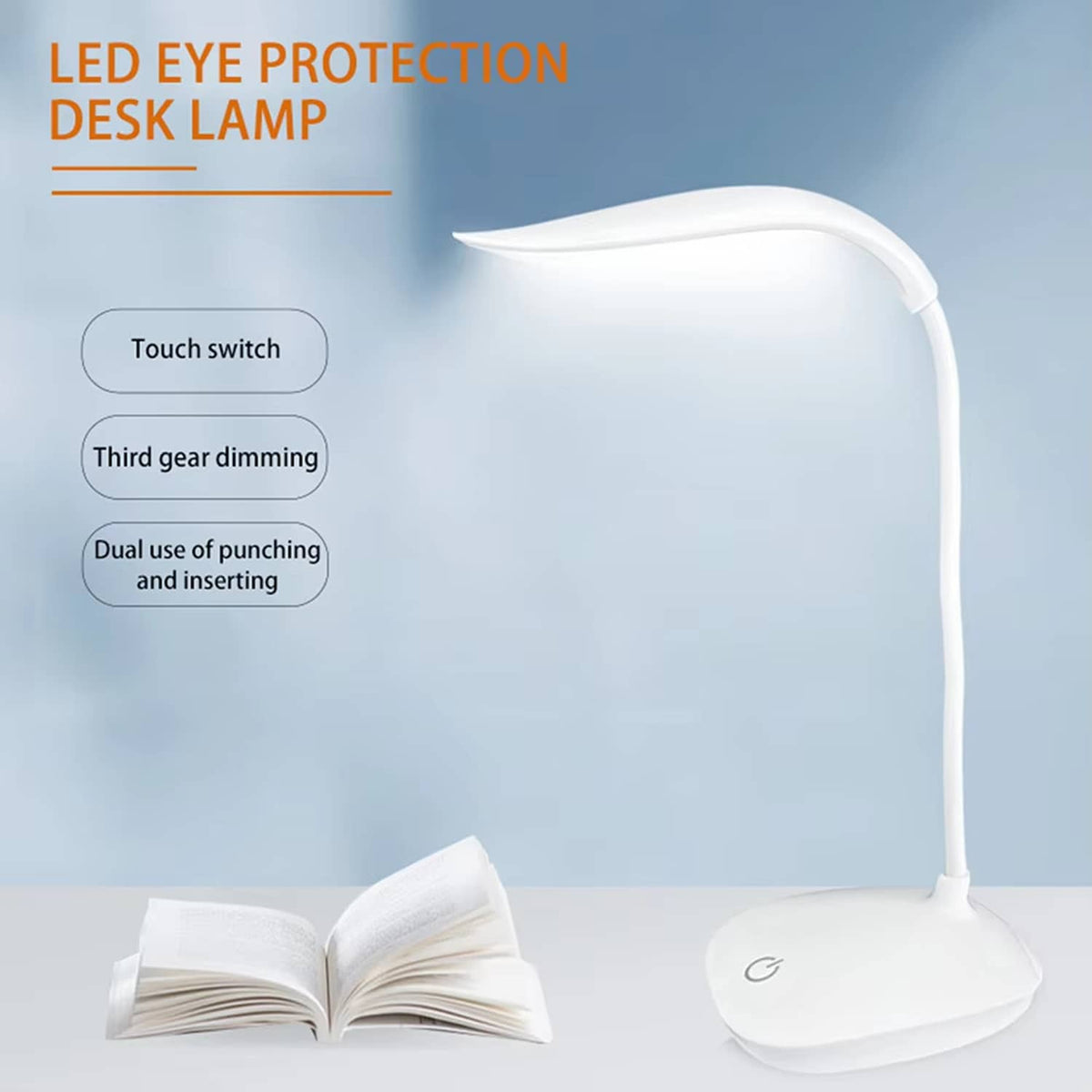 Solid Spare USB LED Desk Light Dimmable Bedside Reading Lamp Rechargeable Touch Control US