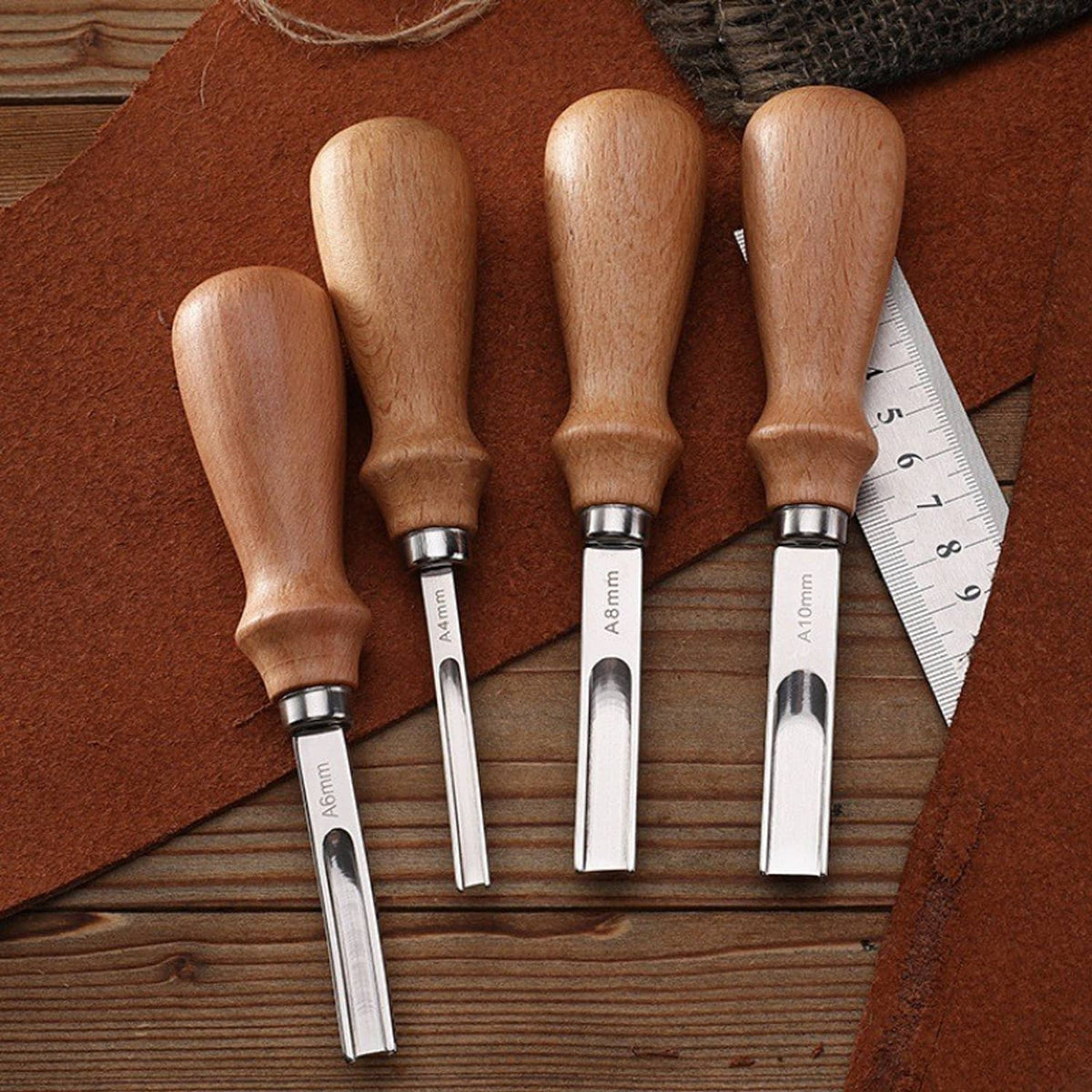 Solid Spare 4 PCs Leather Edge Bevelers French Beveler Wide Mouth Skiving Knife Craft Tool