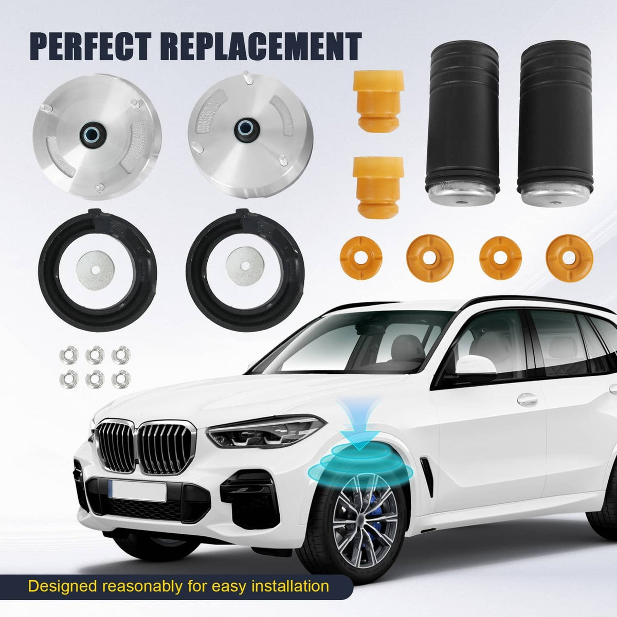 Solidspare Front Strut Shock Mount Support Upper Lower Bump Stop Kits Fit BMW X5 X6 E70 E71