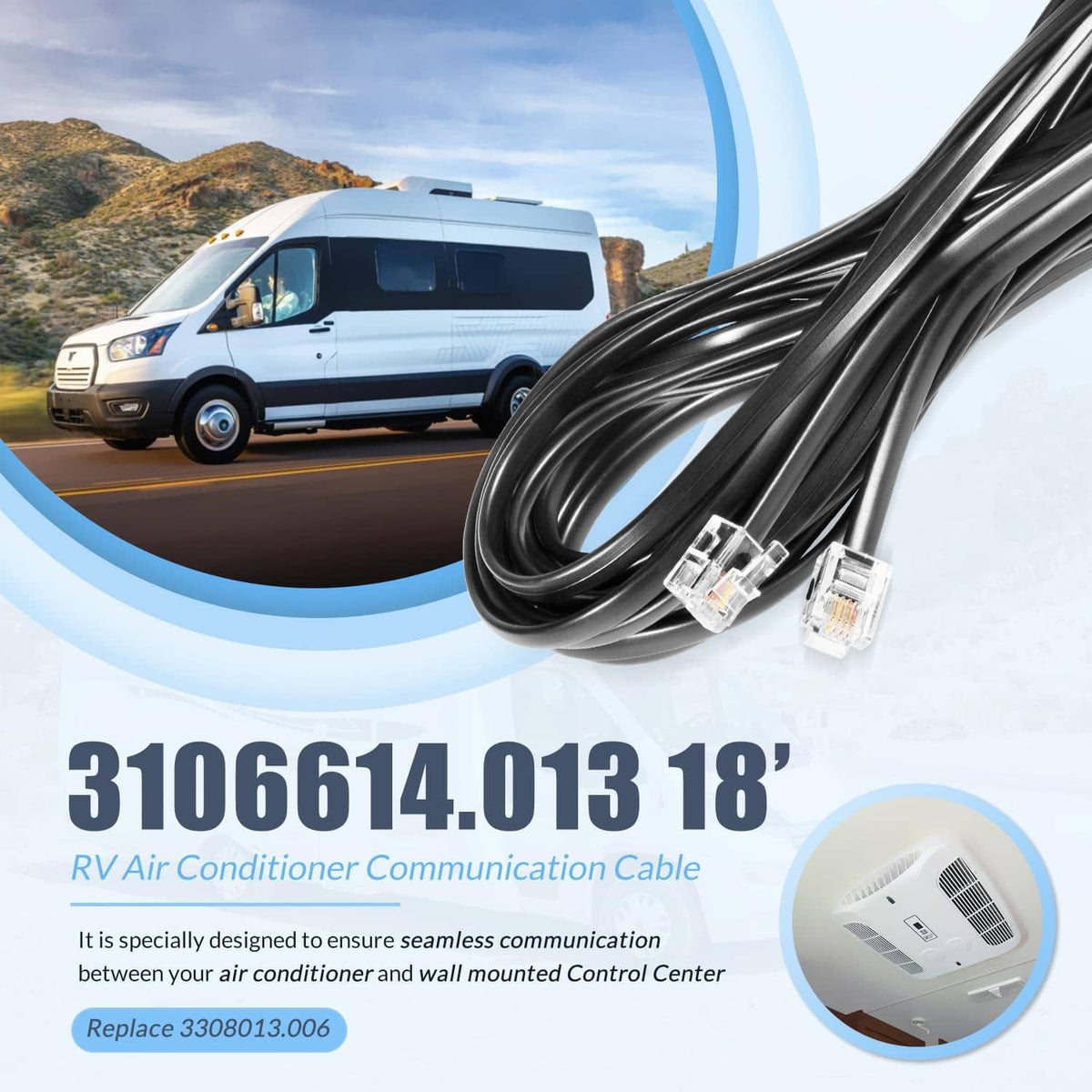 Solidspare 3106614.013 18’ RV Air Conditioner Communication Cable for Dometic Multi-Zone
