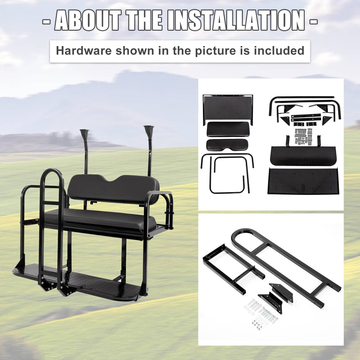 Solidspare Rear Flip Seat Back Seat Kit For Club Car PRECEDENT/TEMPO Golf Cart w/ Grab Bar