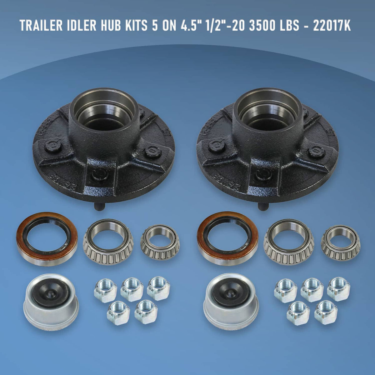 Solidspare 2PCS Trailer Idler Hub Kits 5 on 4.5 for 3500 lbs Axle - 22017K 1/2"-20 thread