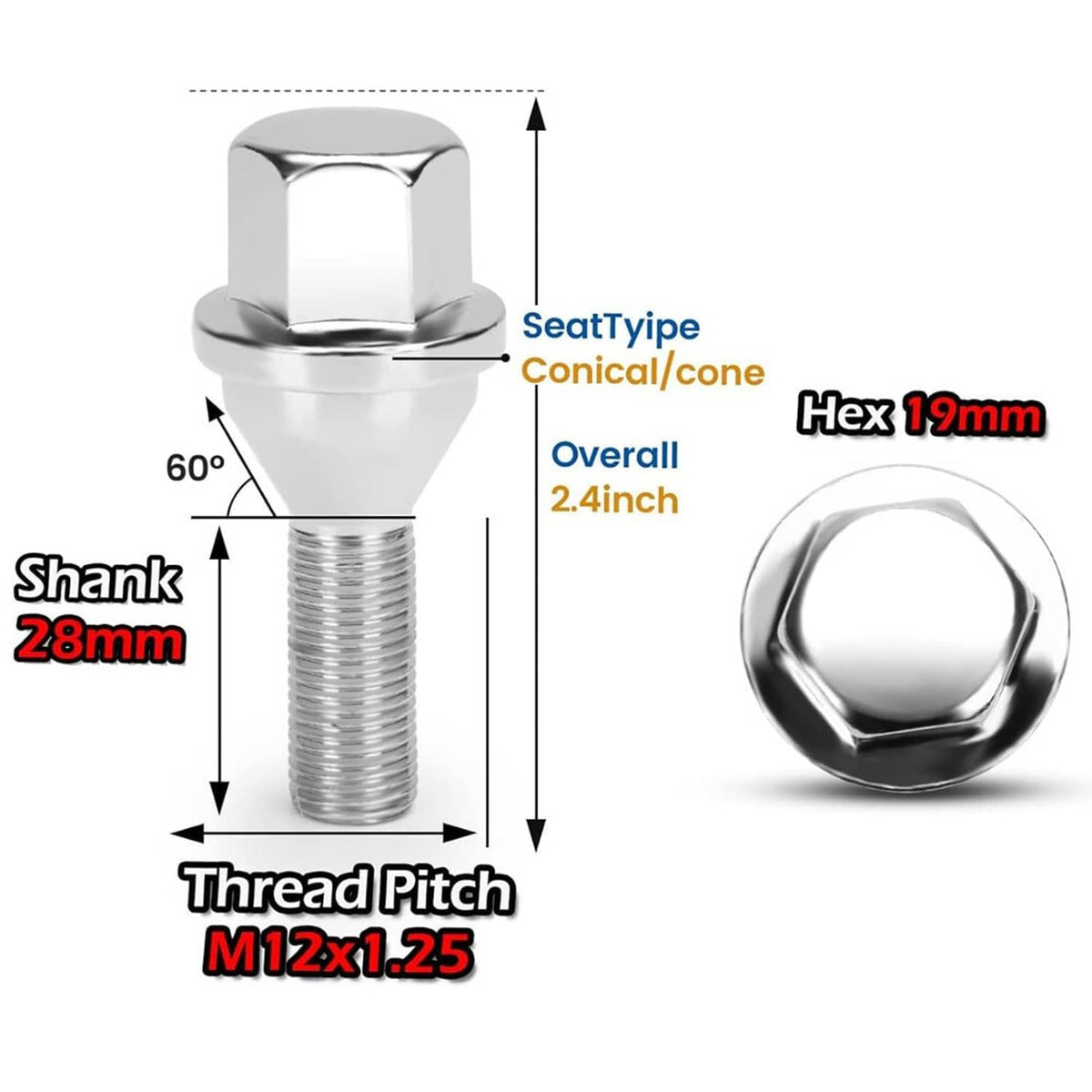 Solidspare 12x1.25 20PCS Wheel Lug Nuts For Jeep Cherokee Compass Dodge Dart Chrysler 200
